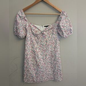 City Triangles White Pink Floral Babydoll Mini Dress Size M